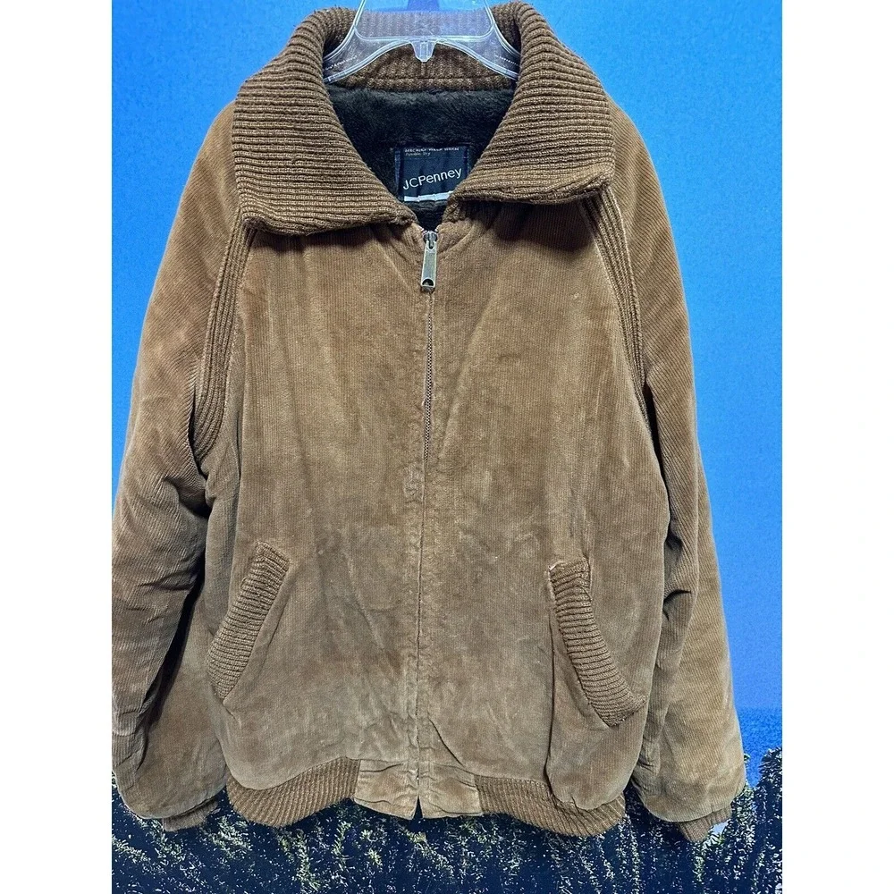 Vintage 70s Corduroy Fleece Lined Jacket JC PENNY Talon Zipper‎